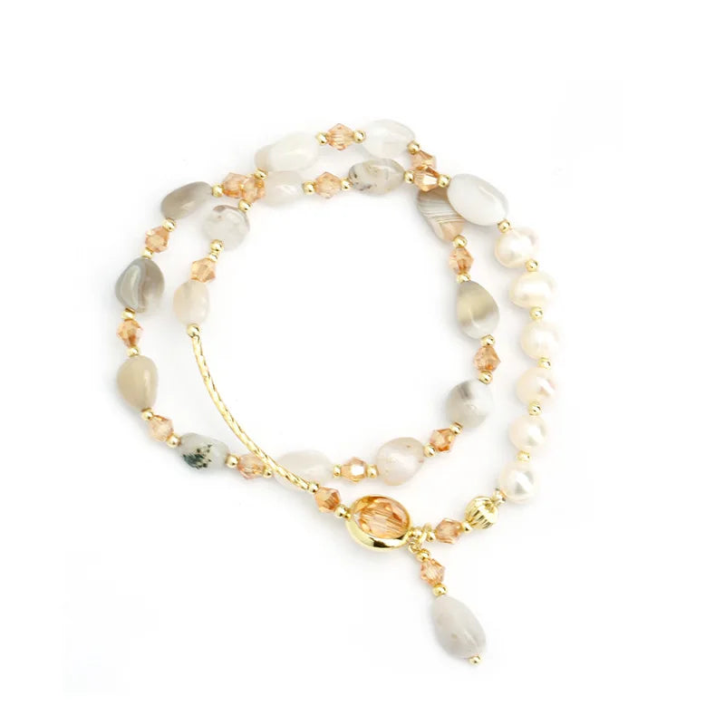 Vintage Double-Layer Pearl & Crystal Bracelet – Handcrafted Look
