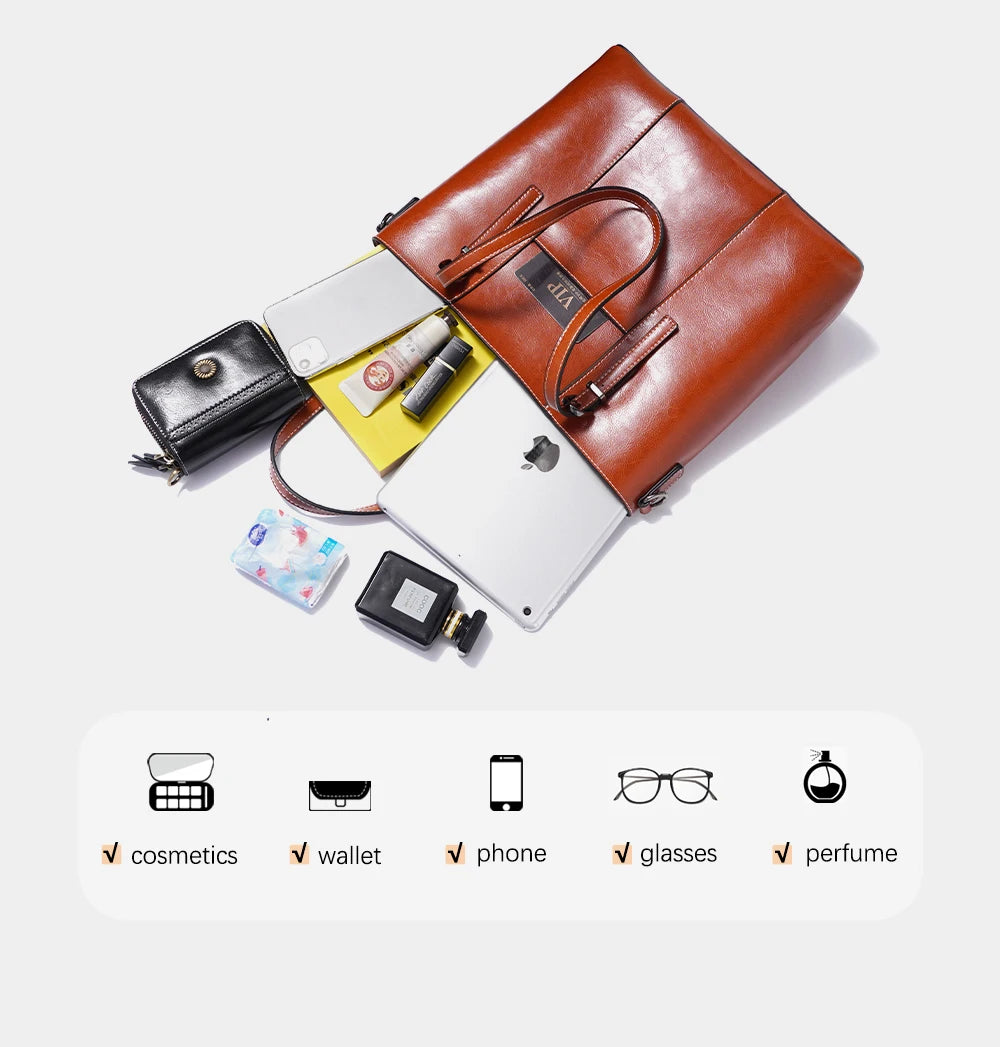 Zentra Classic Brown Leather Tote Bag