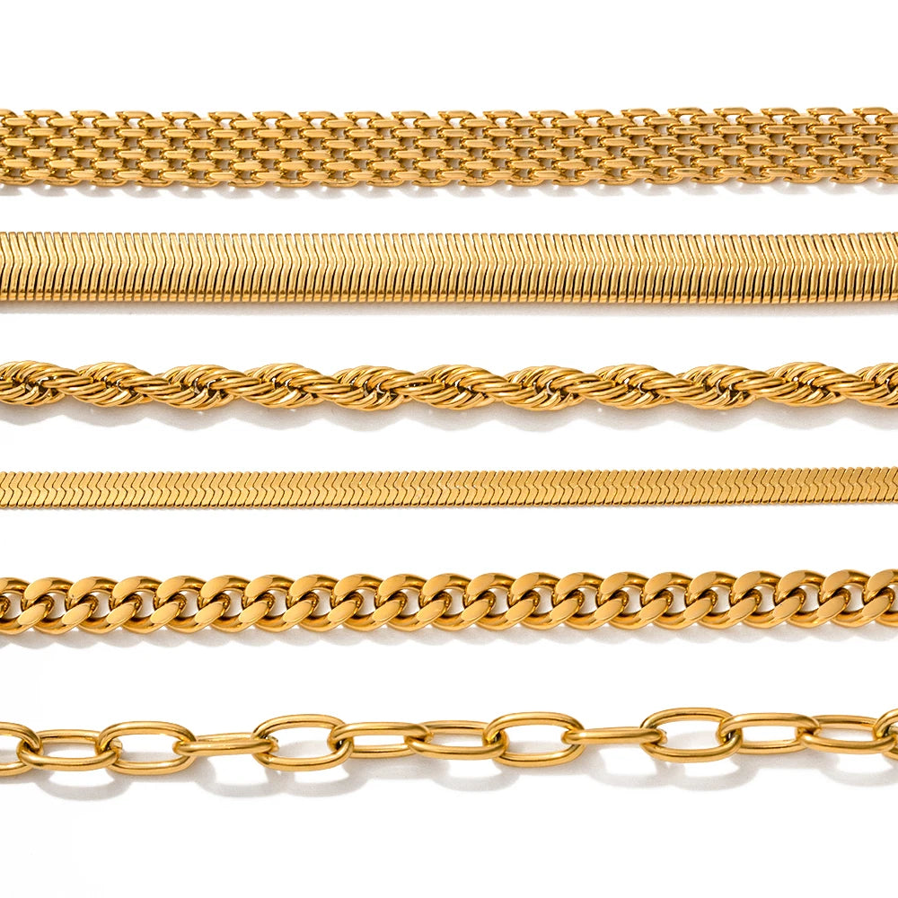 Textured Gold Link Chain Bangle – Waterproof Stainless Steel