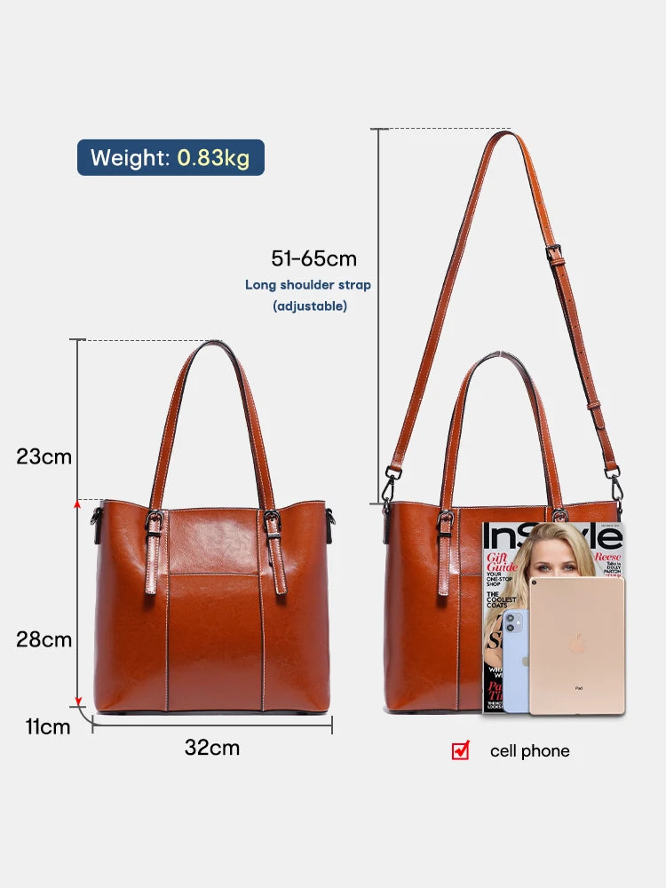 Zentra Classic Brown Leather Tote Bag
