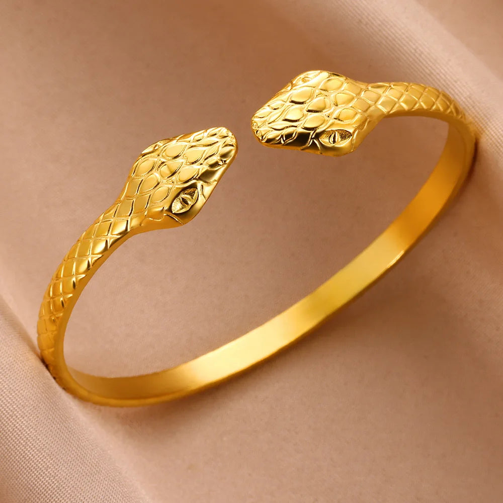 Gold Snake Bracelet – Adjustable Statement Cuff