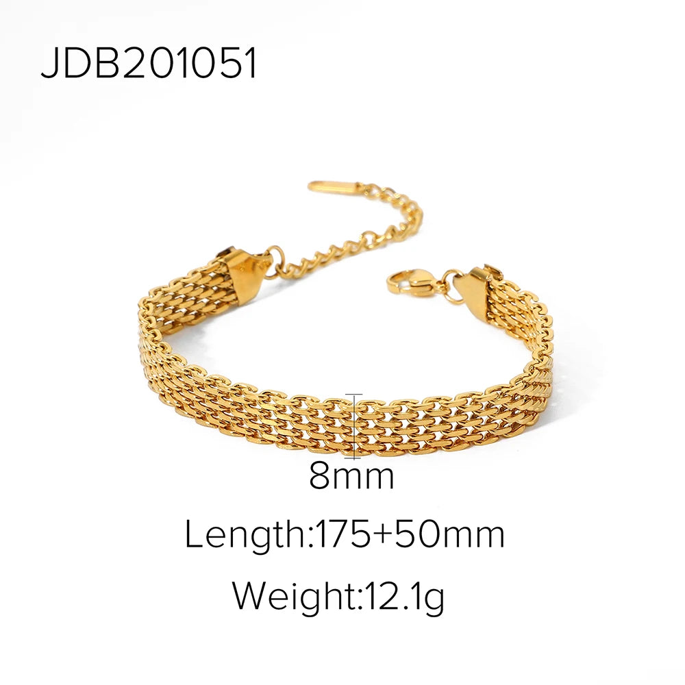 Textured Gold Link Chain Bangle – Waterproof Stainless Steel