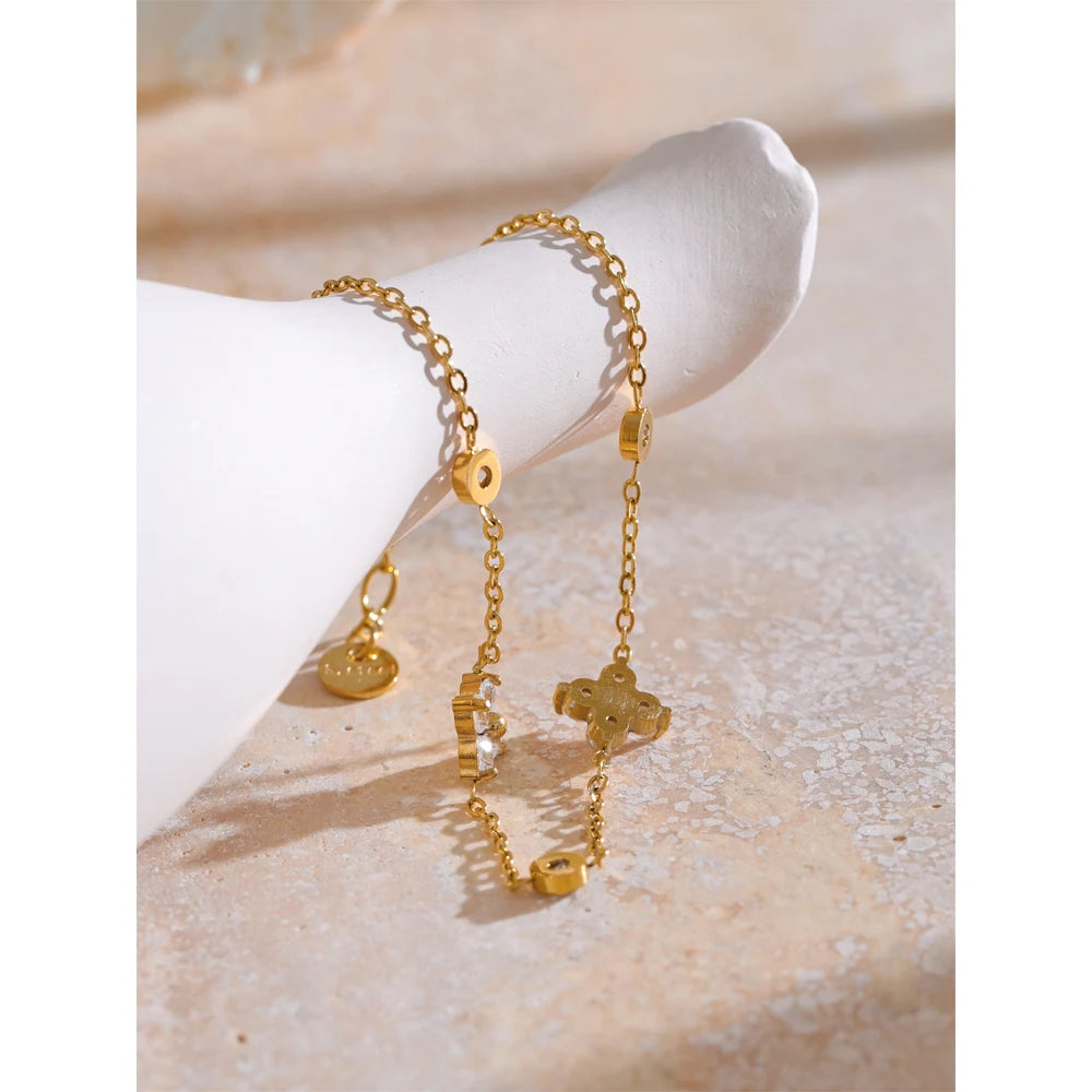Delicate Flower Cubic Zirconia Bracelet – Stainless Steel