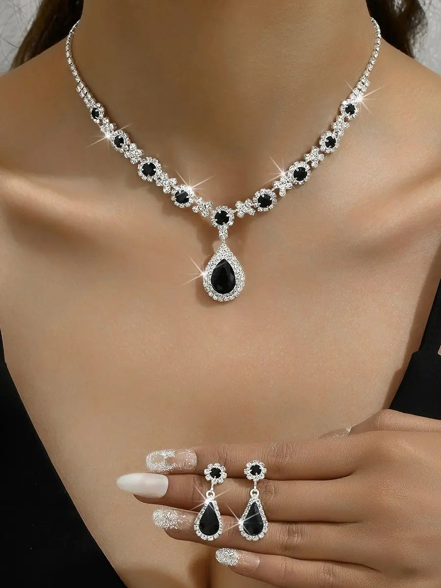 Royal Blue Crystal Necklace & Earring Set – Elegant Wedding & Evening Jewelry