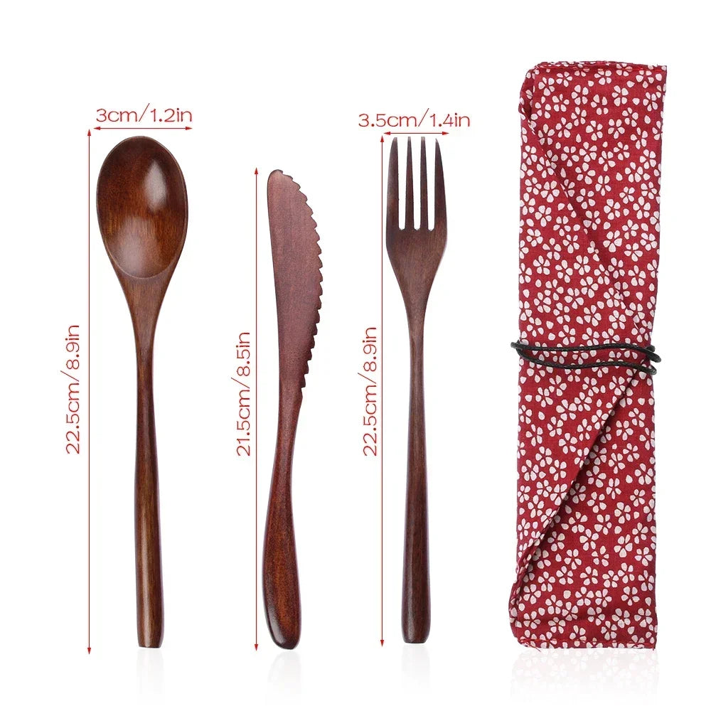 Wooden Cutlery Set with Travel Pouch – Eco-Friendly Flatware