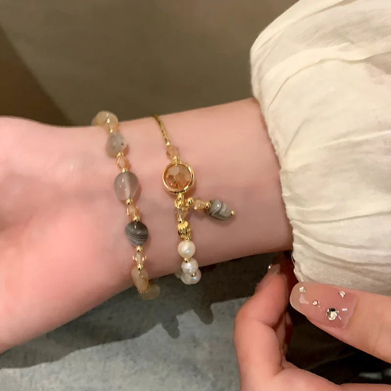 Vintage Double-Layer Pearl & Crystal Bracelet – Handcrafted Look