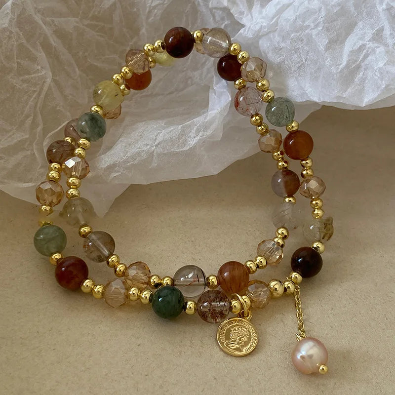 Vintage Double-Layer Pearl & Crystal Bracelet – Handcrafted Look