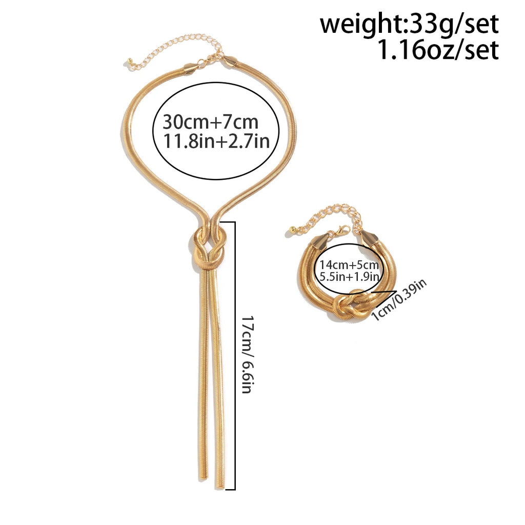 Gold Knotted Necklace & Bracelet Set – Elegant Statement Jewelry