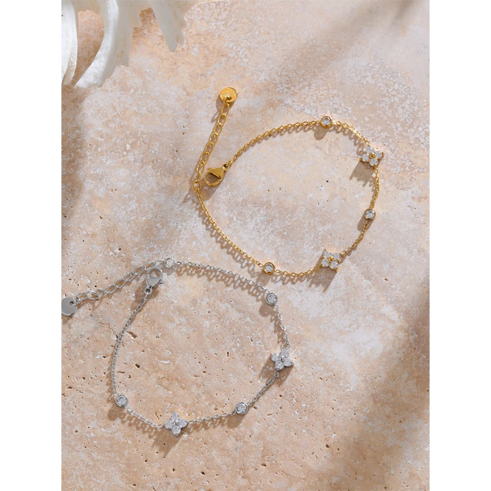 Delicate Flower Cubic Zirconia Bracelet – Stainless Steel