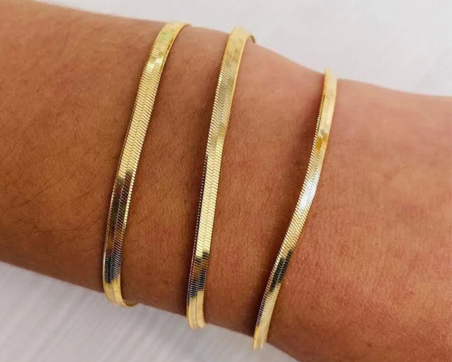 Classic Gold Snake Chain Bracelet – Stainless Steel, Multiple Widths