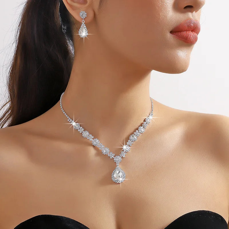 Royal Blue Crystal Necklace & Earring Set – Elegant Wedding & Evening Jewelry