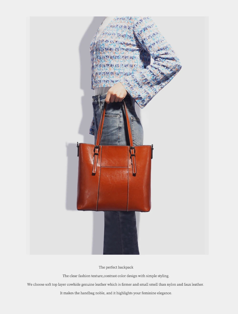 Zentra Classic Brown Leather Tote Bag