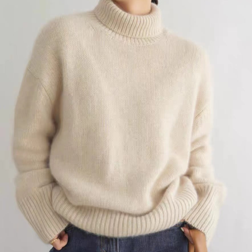 Elegant Wool Pullover Sweater – Loose Fit, Thick Knit, Minimalist Chic