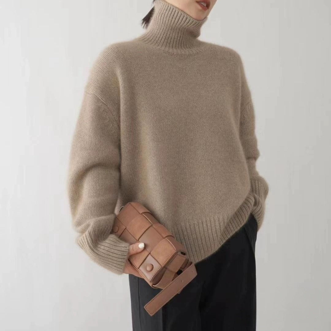 Elegant Wool Pullover Sweater – Loose Fit, Thick Knit, Minimalist Chic