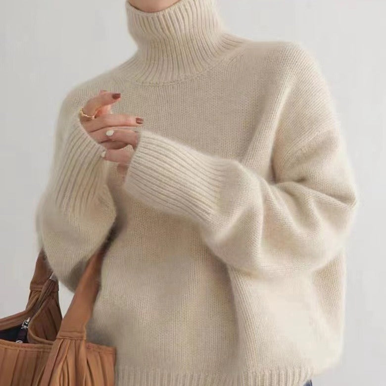 Elegant Wool Pullover Sweater – Loose Fit, Thick Knit, Minimalist Chic