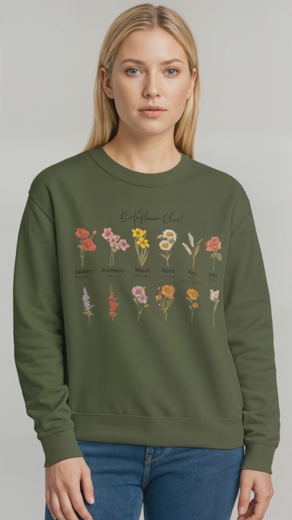 Birth Flower Chart Sweatshirt - Personalized Birthday Flowers Crewneck, Botanical Floral Gift for Women, Cozy Aesthetic Pullover