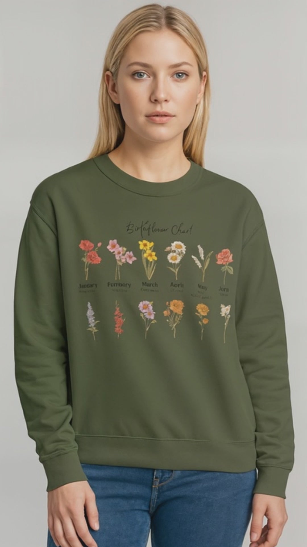 Birth Flower Chart Sweatshirt - Personalized Birthday Flowers Crewneck, Botanical Floral Gift for Women, Cozy Aesthetic Pullover