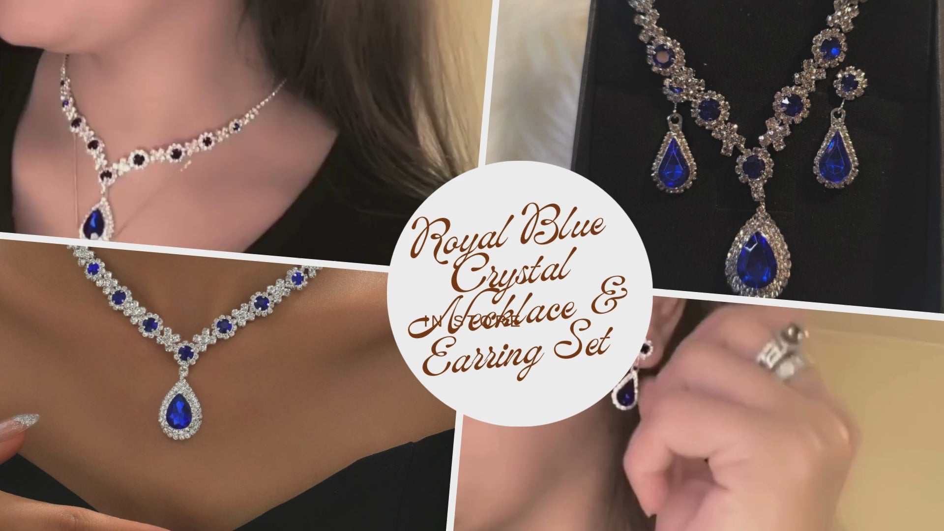 Royal Blue Crystal Necklace & Earring Set – Elegant Wedding & Evening Jewelry